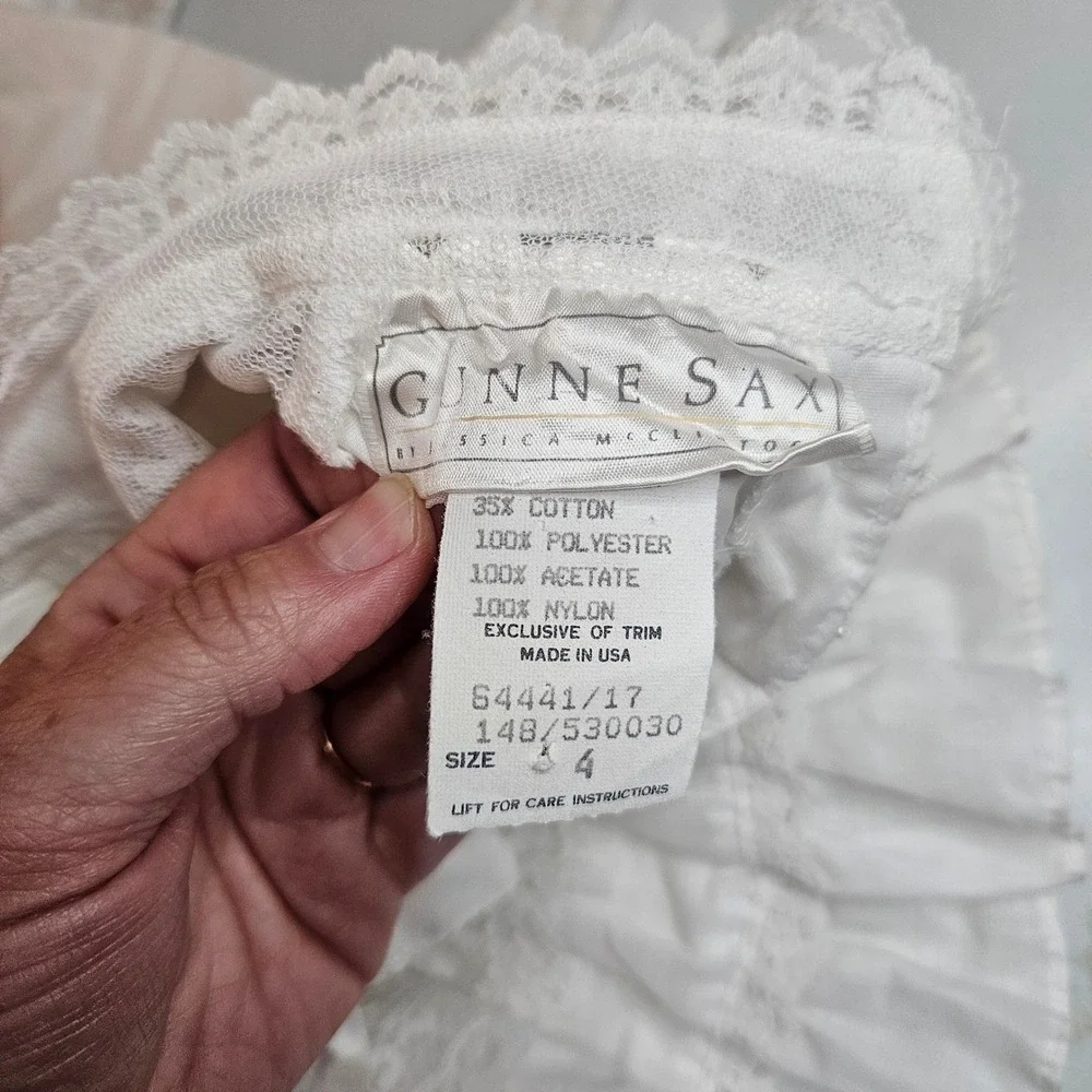 Vintage Gunne Sax Jessica McClintock White Lace Prairie Dress Pearl Trim Size 4